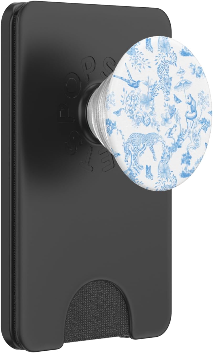 French Light Blue Toile Chinoiserie with Flowers, Leopards PopSockets PopWallet for MagSafe