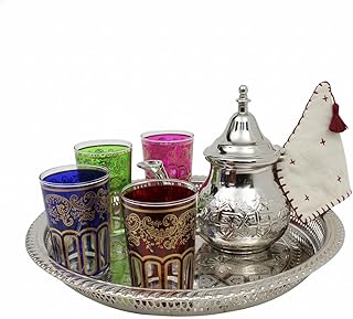 Moroccan Tea Set Engraved Medium: Silver Teapot with Integrated Filter a...