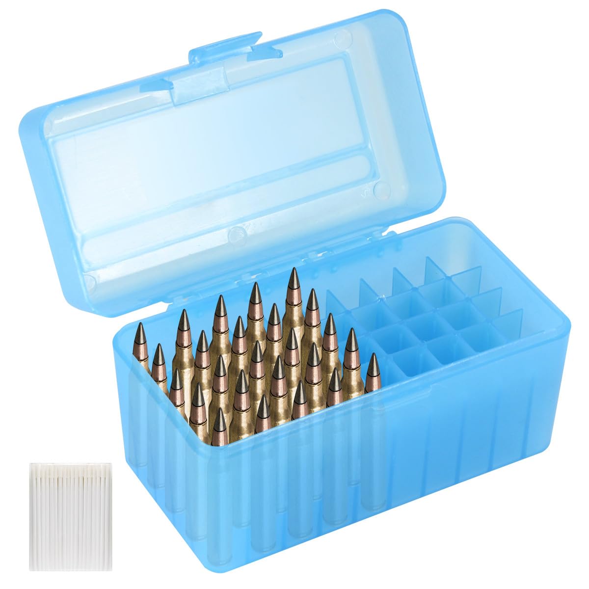 50 Round Flip-Top Fucile Ammortizzatore Box Plastica Impilabile e Bloccabile Ammortizzatore Can Bullet Case Progettato per Fucile o Shotgun Ammortizzatore Storage-Blu 6,39"*3,85"*3,93"