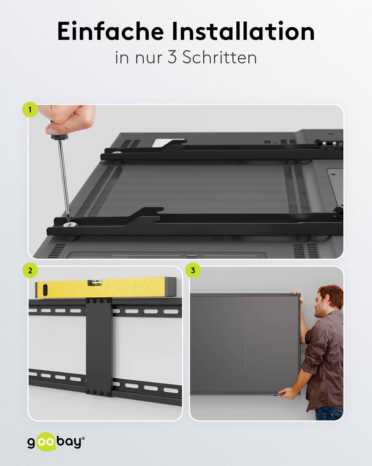 Goobay Wandhalterung 75 Zoll extra flache Halterung für große Fernseher von 43 bis 100“ bis 75Kg max. VESA 800x400 (49742)