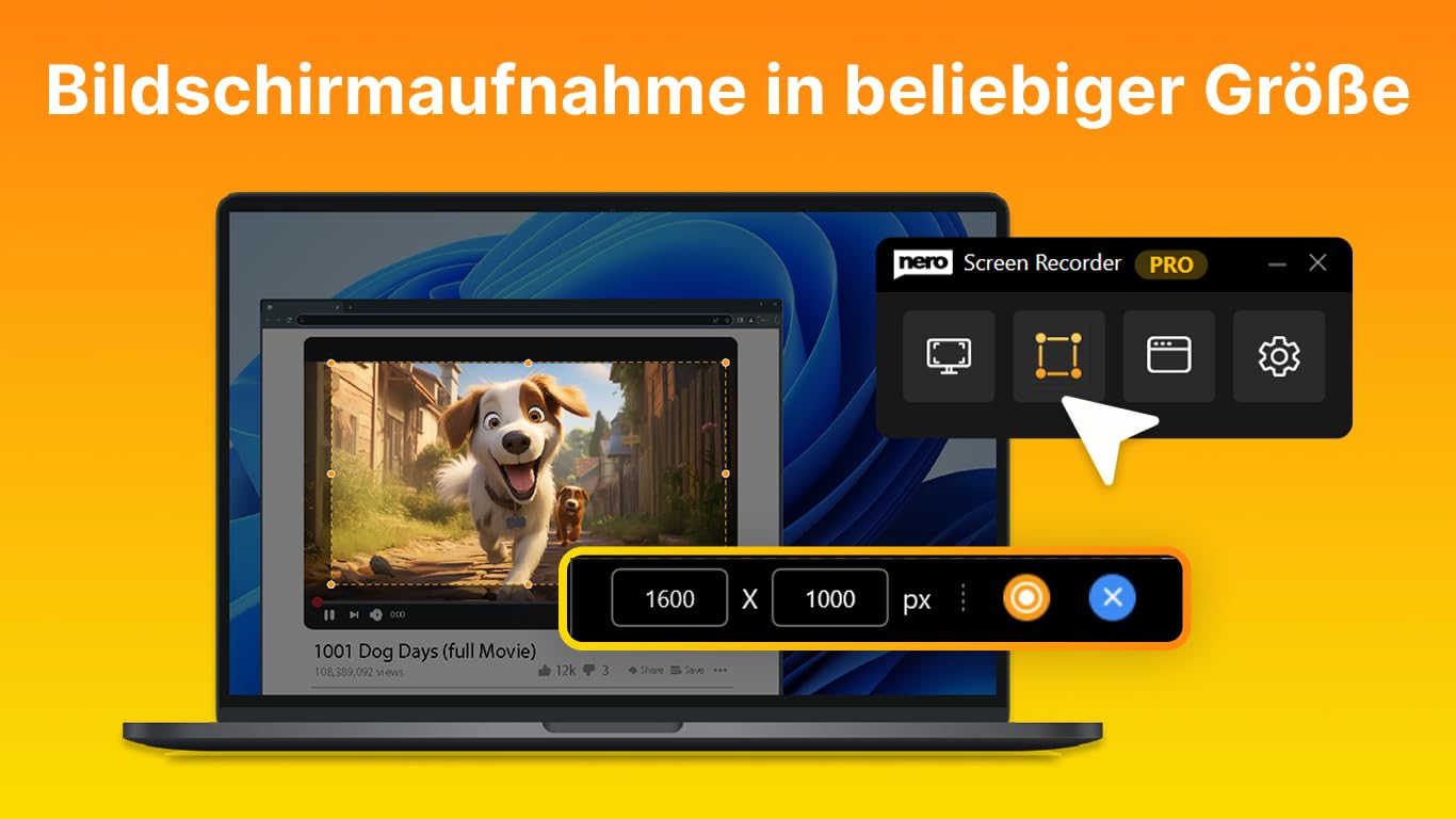 Nero Screen Recorder PRO 365 | 4K/60FPS Bildschirmaufnahme & Screen Capture | Gameplay, Webcam & Audio aufnehmen | AI-Untertitel, Auto-Zoom, App-Fenster | MP4 Export | Jahreslizenz | 1 PC | Win 11/10