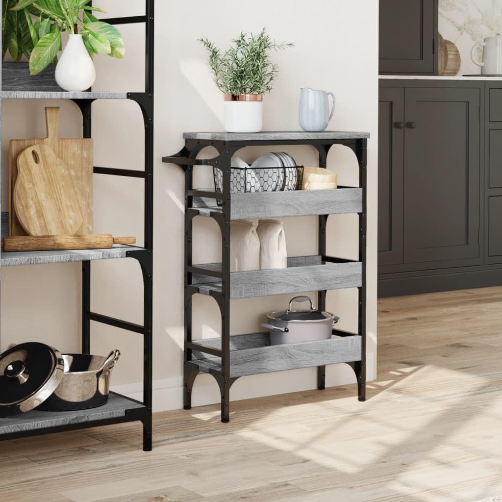 Carrello da cucina grigio Sonoma con telaio in acciaio, 53 x 20 x 76 cm, in legno, carrello da portata con 4 ruote e portasciugamani, carrello con vano portaoggetti, scaffale, ripiano per