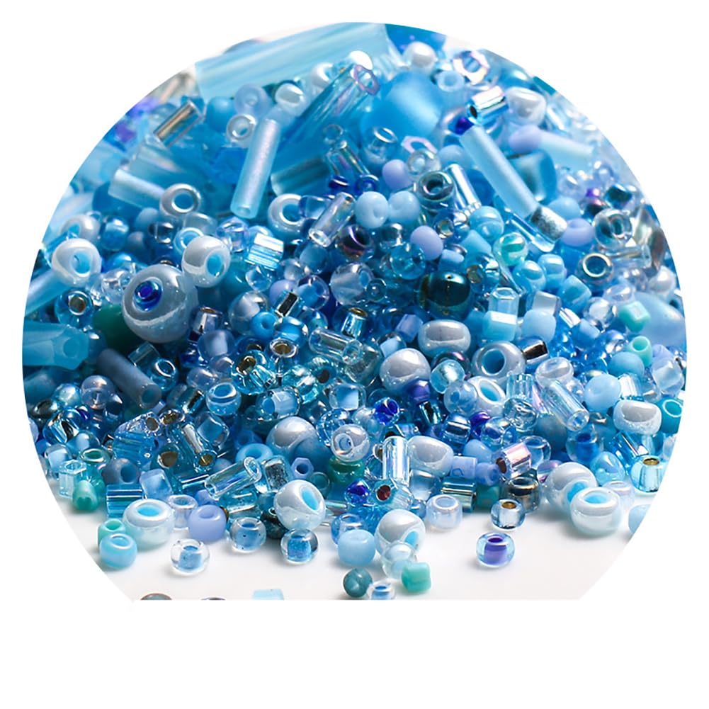 Pack of 1000 Glass Horn Beads Mix Glass Bugle Pen Beads Tubes Sticks Beads Spacer Beads Signal Horn Beads for Bracelet Necklace Jewellery Making Embroidery DIY Crafts Blue Series