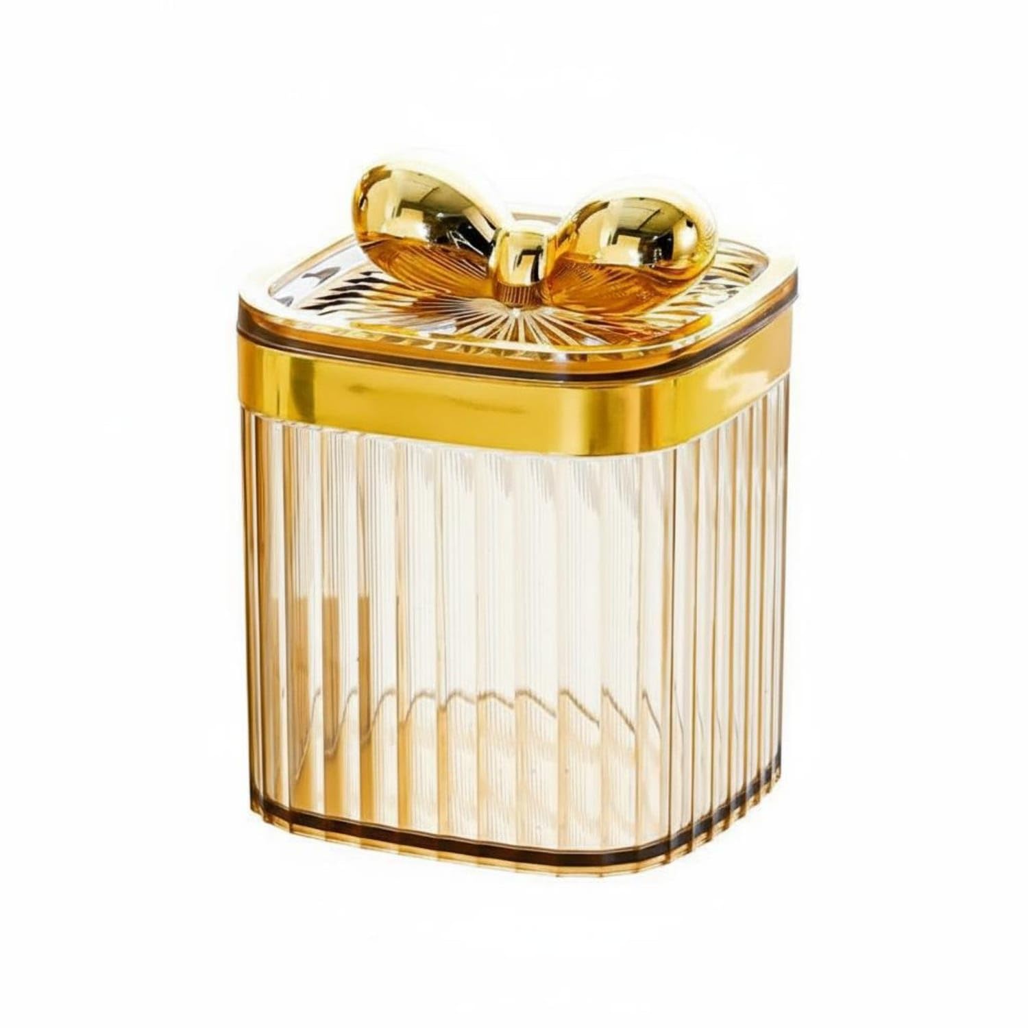 Safe Material Airtight Storage Canister Versatile Acrylic Food Container Easy to Clean Decorative Jar with Gold Lid Lightweight for Refrigerator, Desktop, Bathroom, Dresser, Amber, 1 PACK-image-27