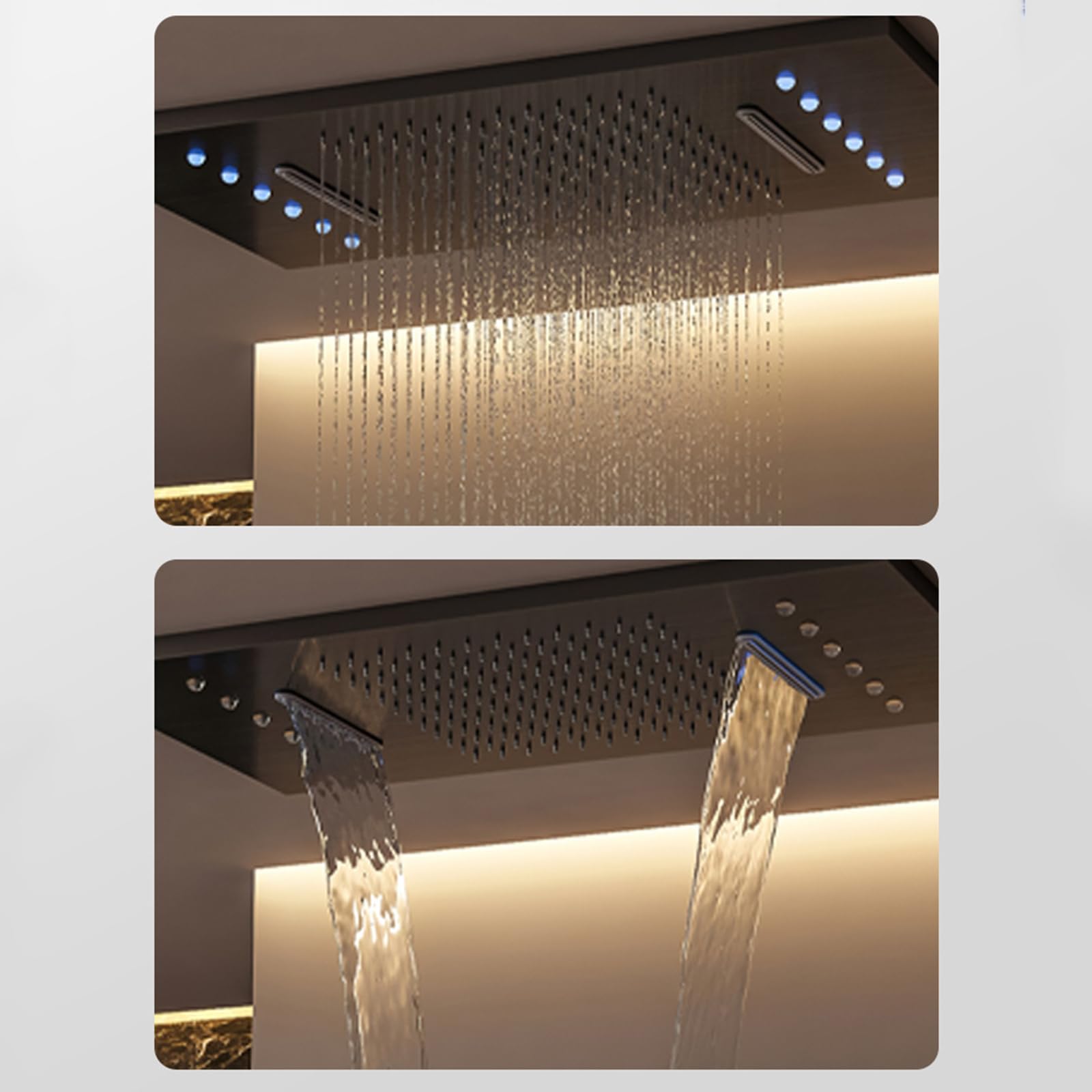XJTNLB Columna Ducha Empotrada Led Negro, Rociador Ducha Rectangular Led Efecto Lluvia, Instalación Techo