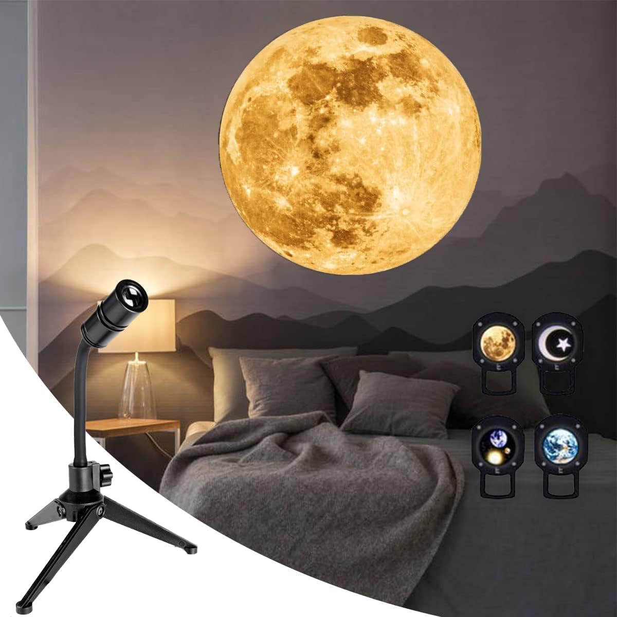 USB Moon Projector Night Light with 4 Space Projection Slides | 360° Rotating Projection | Flexible Gooseneck | Soft LED Glow | Plug & Play | Compact & Portable-image-15