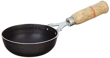 Amazon Brand - Solimo Sheet Metal Iron Tadka Pan with Wooden Handle, 13 cm