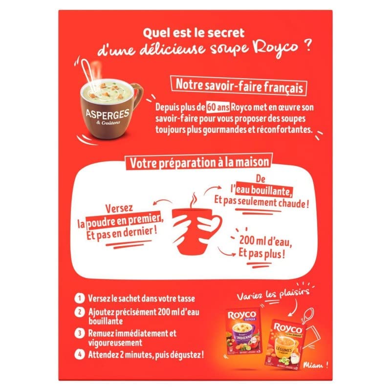 ROCO Minute Soup - Crème d'Asperges et Croûtons - Savoureux potage instantané - 60g - Le Lot De 4