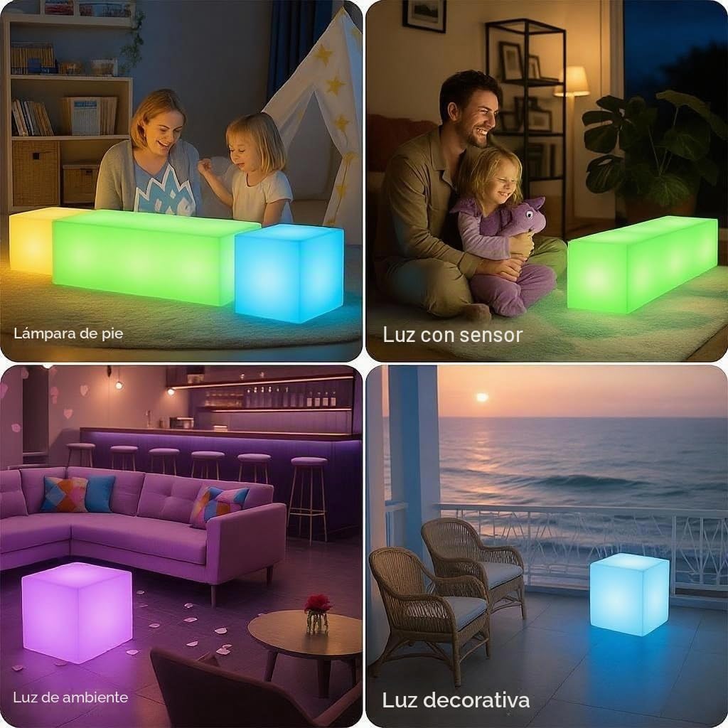Mr.Go 25cm LED Cubo Luz Nocturna Infantil con Control Remoto, Lampara de Mesilla de Noche Pilas para Bebé y Niños 8 Brillo Regulable -16 Colores RGB Ajustables -4 Modos de Color-cambiante