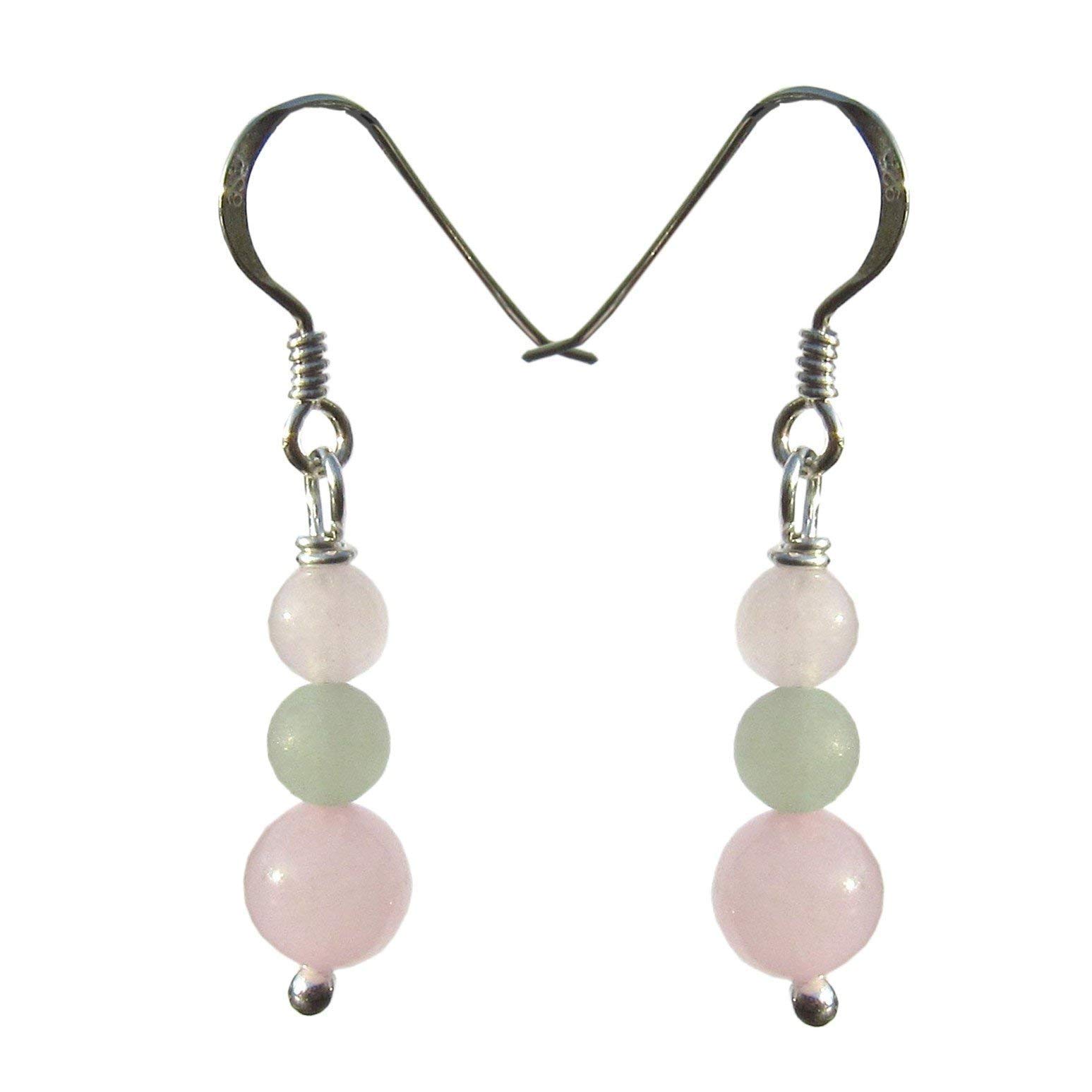 Lesley H PhillipsHandmade 925 Sterling Silver Pink Rose Quartz Green Aventurine Drop Earrings; Gift Wrapped in Bag - Lesley H Phillips