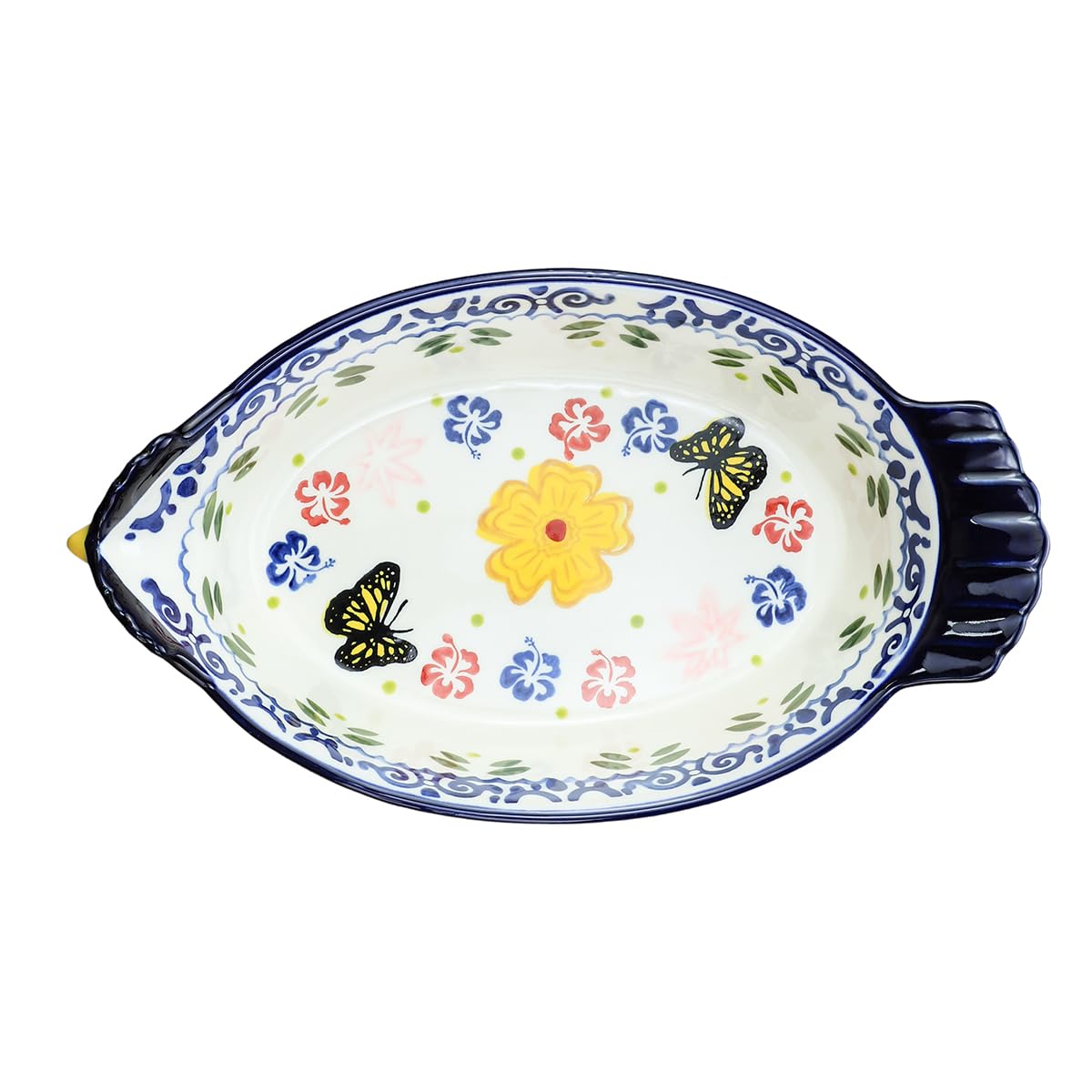 Bicuzat Vintage Butterfly And Flower Pattern Pie Pan Chicken Shape