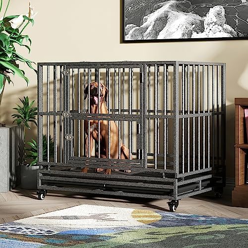 KELIXU 42” Heavy Duty Dog Crate Large Dog Cage Metal Dog