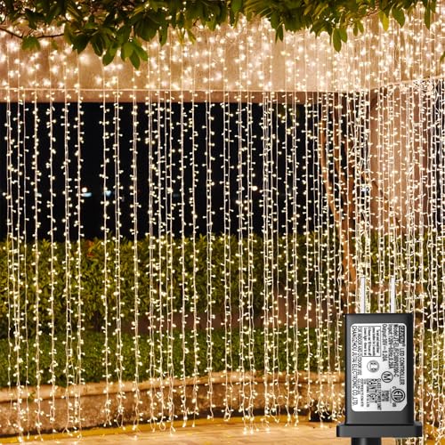 Solhice LED Curtain Lights Outdoor 40ft x10ft, 800 LED Plug