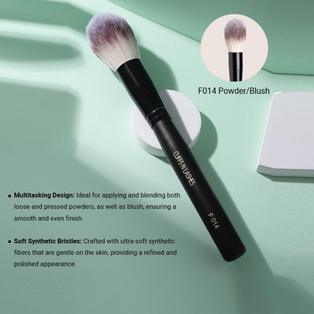 Cuffs N Lashes F014 Powder &Blush Brush | Professional Makeup Brush with Ultra-Soft Bristles | Handmade in India | Cruelty-Free | Perfect for Loose Powder and Blush Application - Image 2 thumbnail