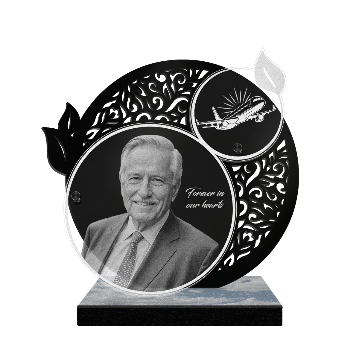 ETERNEL - Personalized Funeral Plaque Lace Airplane Customizable Photo and Text, laser-engraved funeral plaque for tribute, cemetery plaque, tombstone, grave, mourning