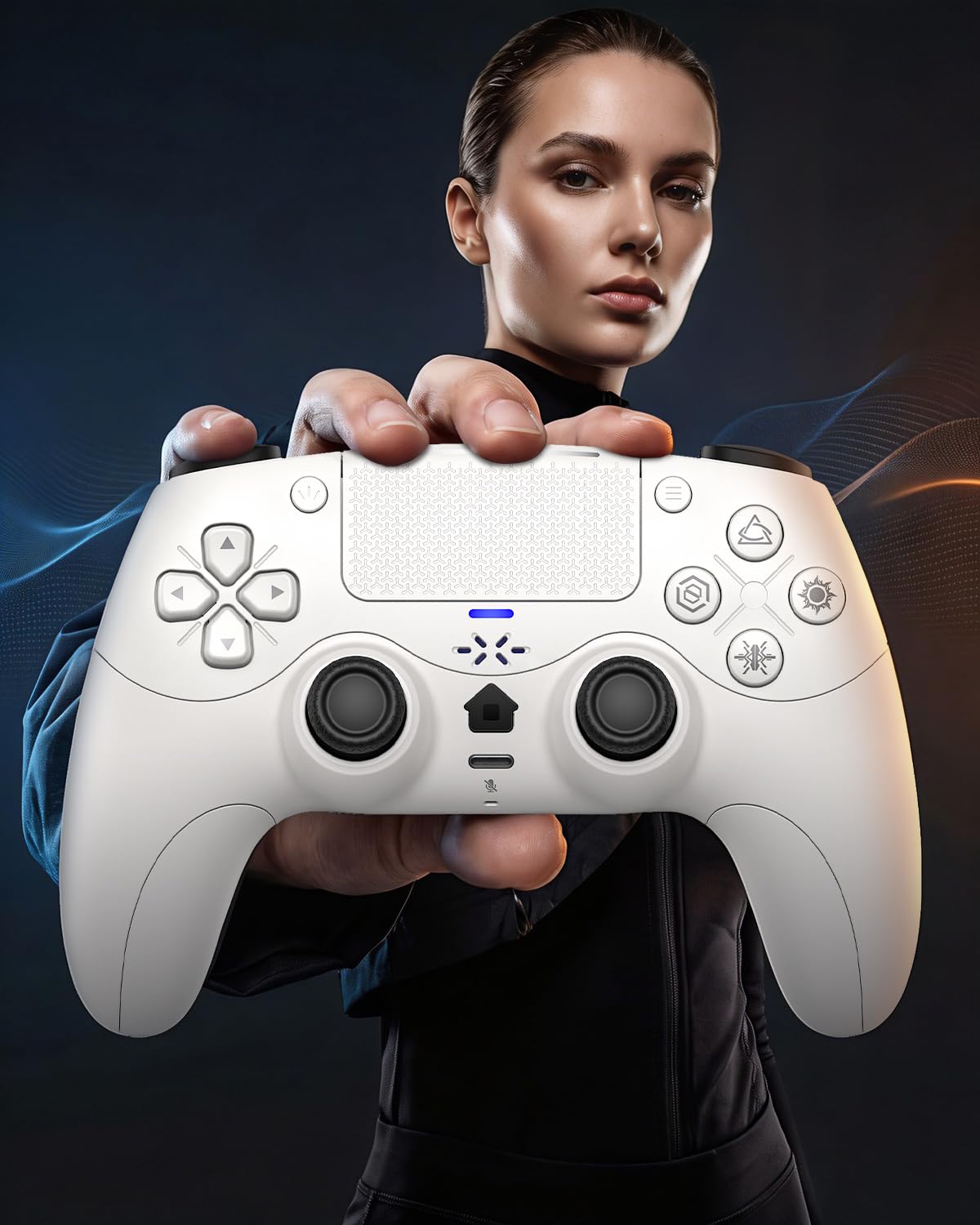 Gamrombo Wireless Controller für PS5/PC, mit Dynamischen Response Triggern, HD-lineare Vibration, 2000mAh-Akku, Integriertes Mikrofon, Lautsprecher & Stummschalt-Taste, 6-Achsen-Bewegungssteuerung