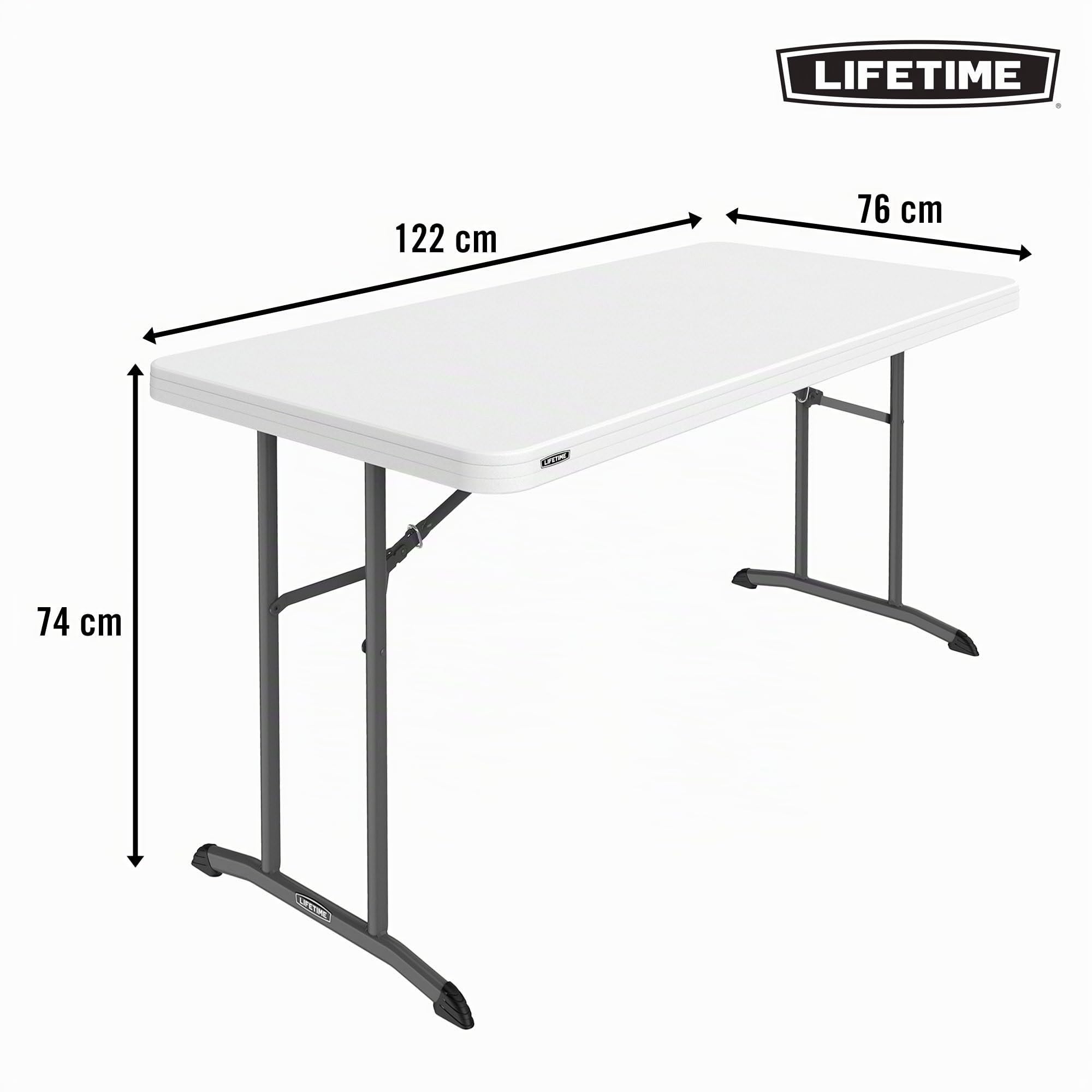 Lifetime 92211 Mesa Plegable Blanca, Tablero 122x76 cm, Altura 74 cm, Polietileno Alta Densidad, Protección UV, Resistente al Agua, Patas Plegables metálicas, Uso Interior y Exterior