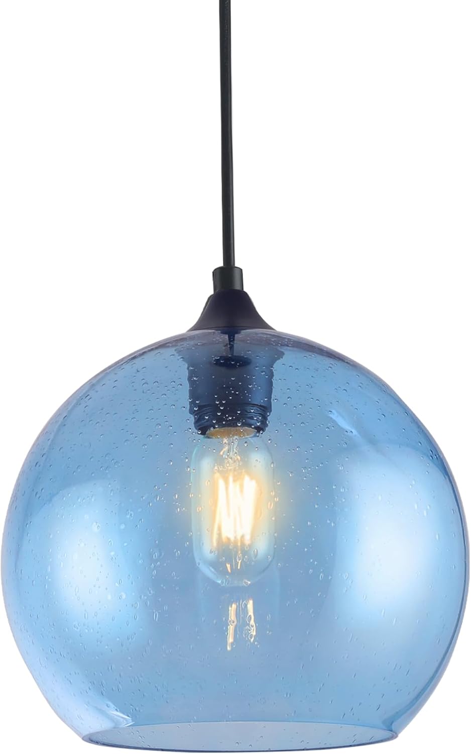 Blue Pendant Lights Kitchen Island Lighting Modern Globe Hand Blown Glass Pendant Light Ceiling Hanging Light fixtures for Kitchen Island Bedroom Living Dining Room Light Fixture-11.8in