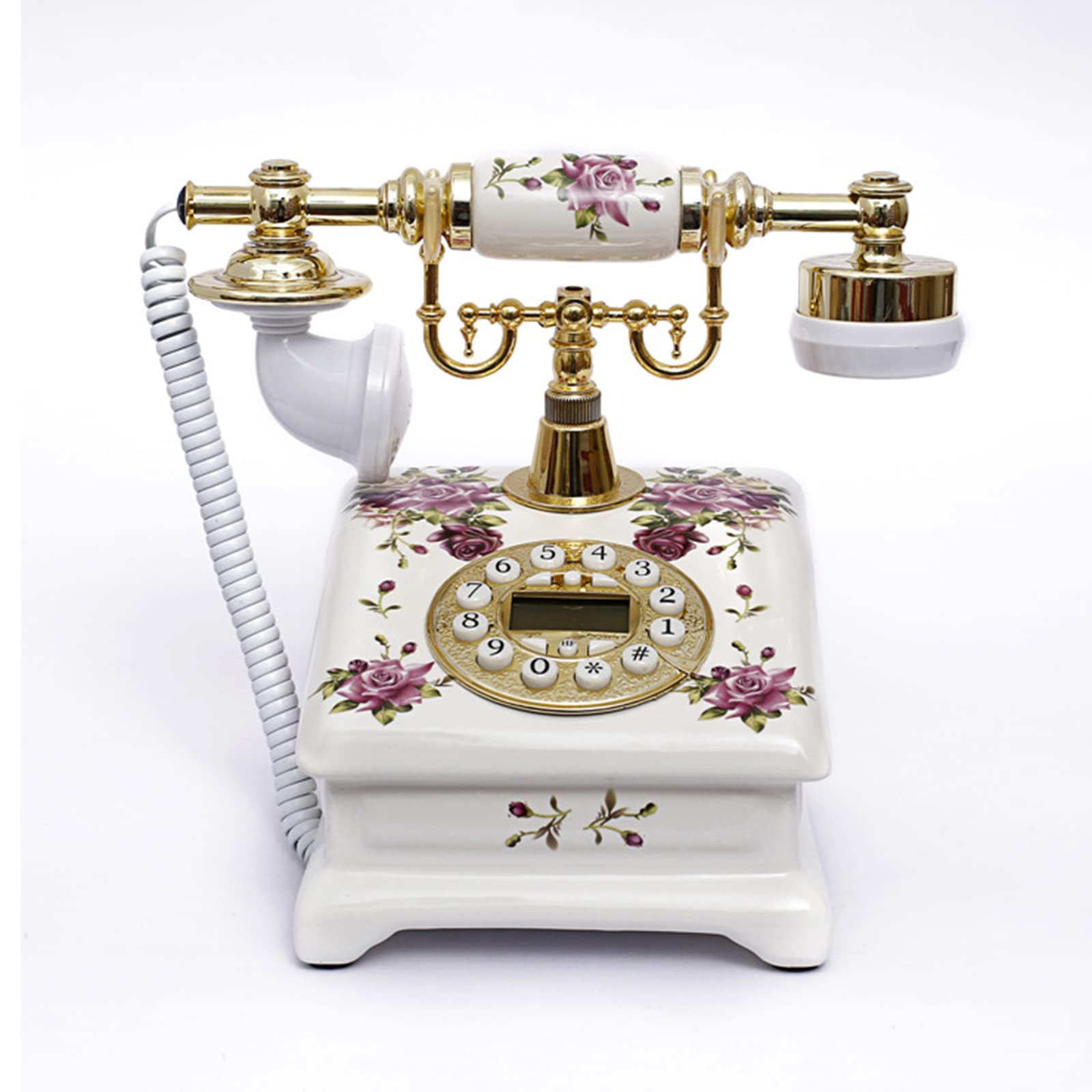 Vintage Ceramika Telefon stacjonarny. Tarcza telefon antyczny europejski styl lite drewno, duży przycisk telefon stacjonarny do domowego biura