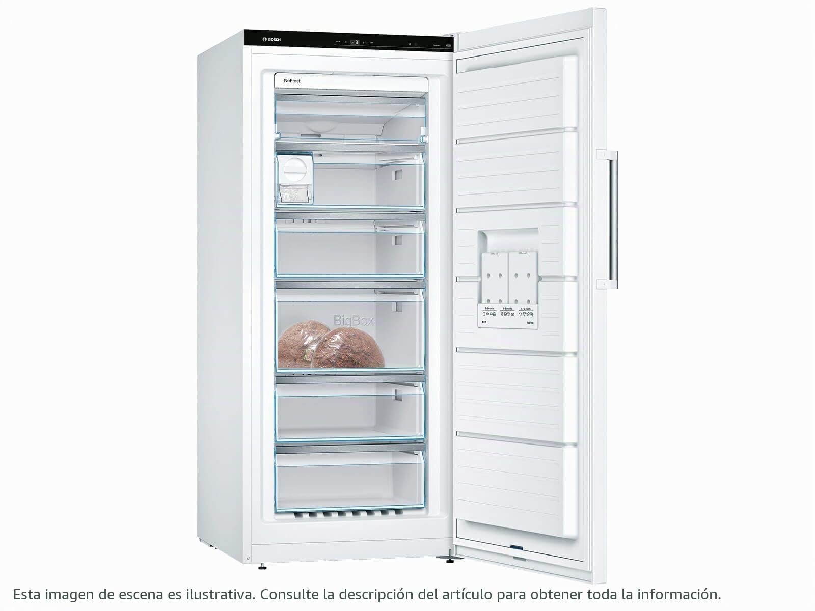 Bosch GSN51AWCV Serie 6 - Congelador independiente, 161 x 70 cm, 175 kWh por año, color blanco, 290 L, tamaño XXL, iluminación LED, VarioZone, NoFrost