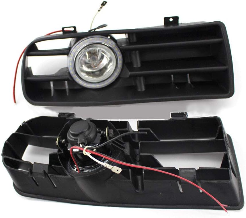 Car Front Fog Lights Lamps with Grilles Replacement For VW Golf4 GTI/TDI/R32 MK4 1998-1999-2000-2001-2002-2003-2004 Front Grill Angel Eyes Circle Lower Bumper Grills Convex lens White Light