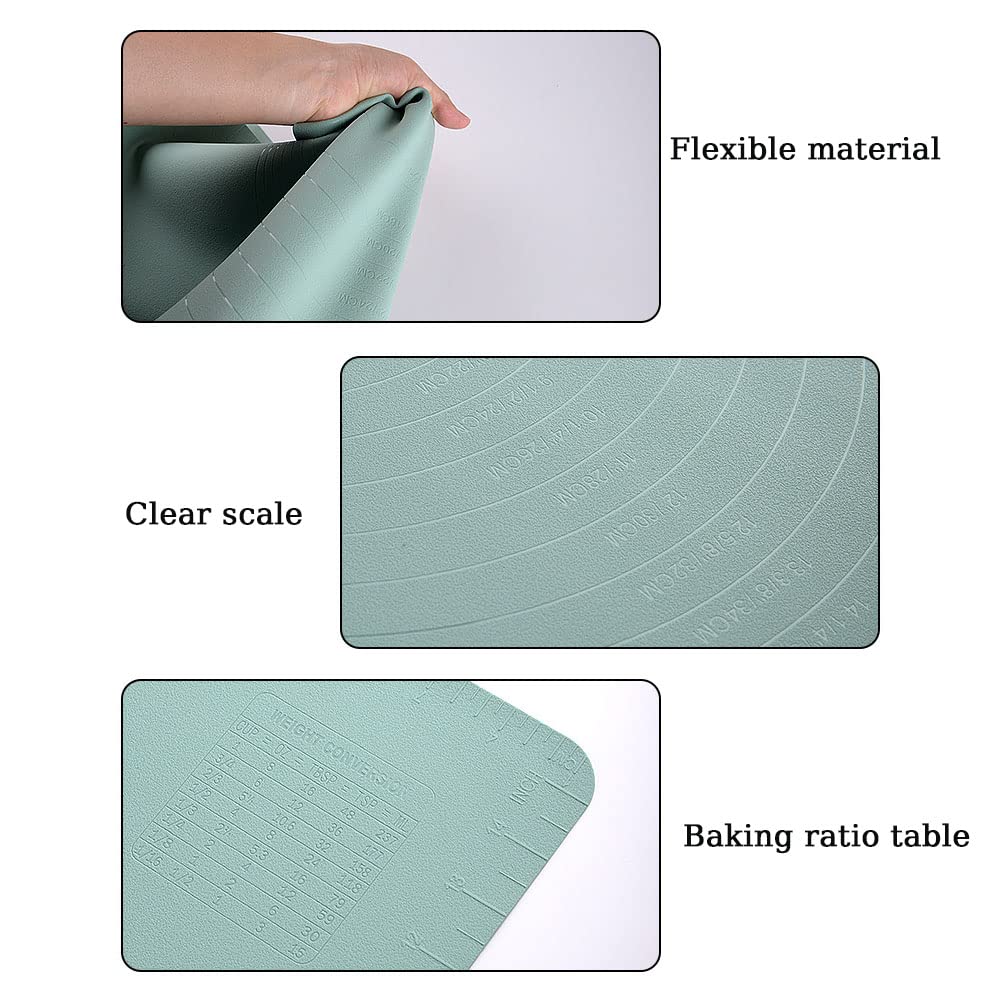 Alfombrillas De Silicona para La Cocina para Hornear Pequeñas, Resistentes Al Calor, No Se Pegan A La Masa con Medidas, No Resbalan, para Hacer Galletas,Pan Y Pastelería,Verde