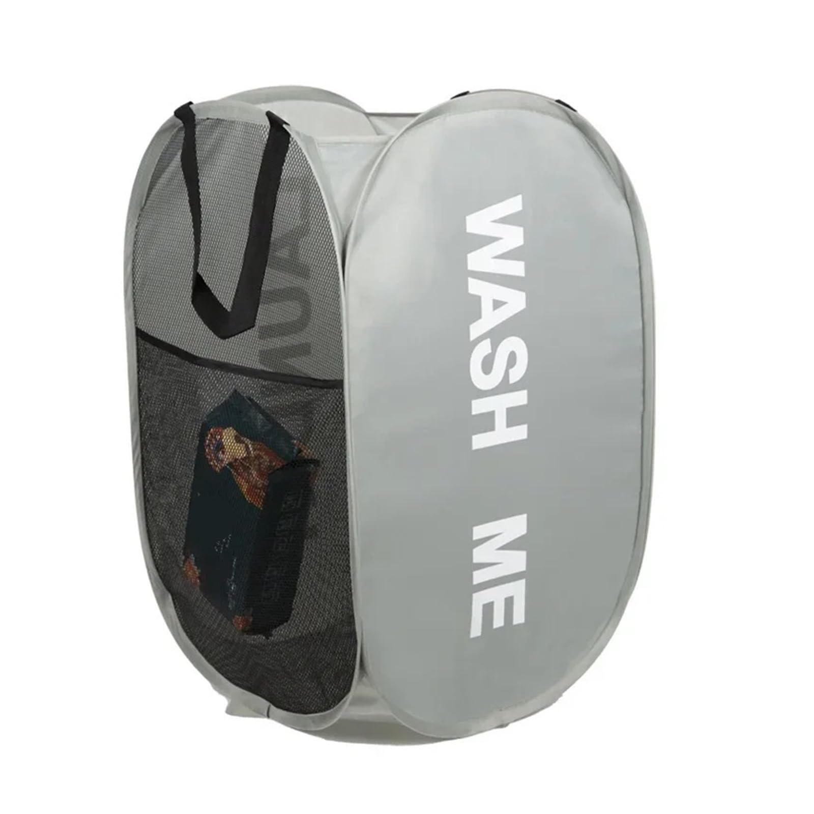 Fabric laundry hamper Portable Mesh Laundry Hamper Wide Opening Breathable Collapsible Space-Saving Basket for Family(Grey)