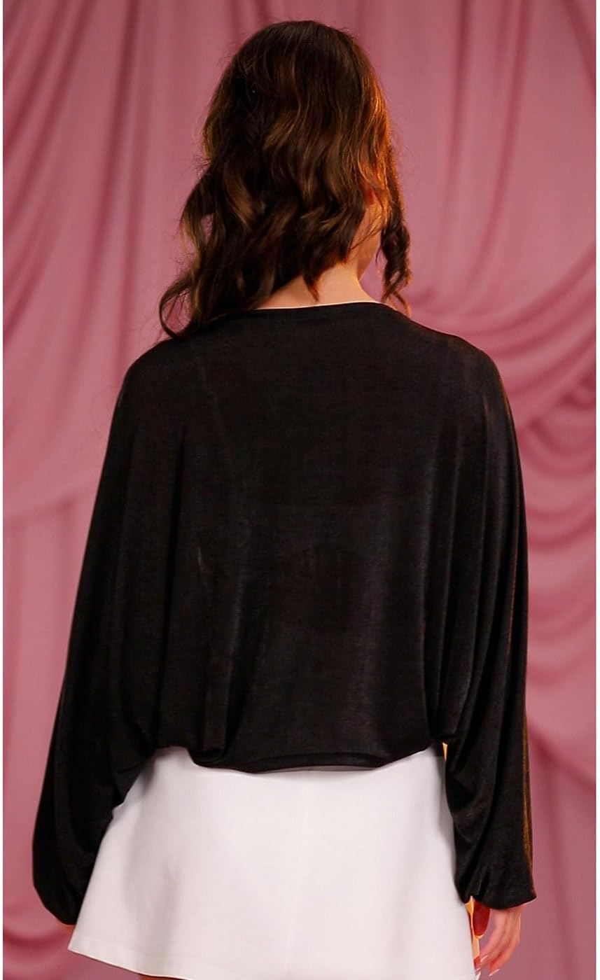 GORAIS Women Bolero Shrug Black Long Sleeve Evening Jacket Open Front Prom Cardigan for Dresses - Image 4