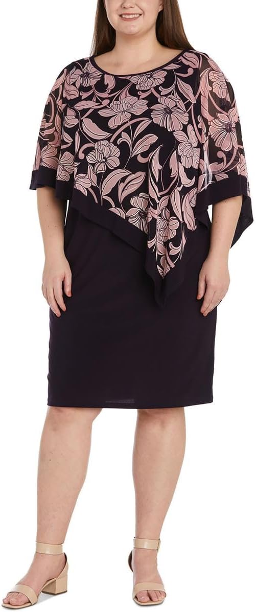 R&M Richards Womens Plus Floral Print Knee Length Sheath Dress Purple 22W