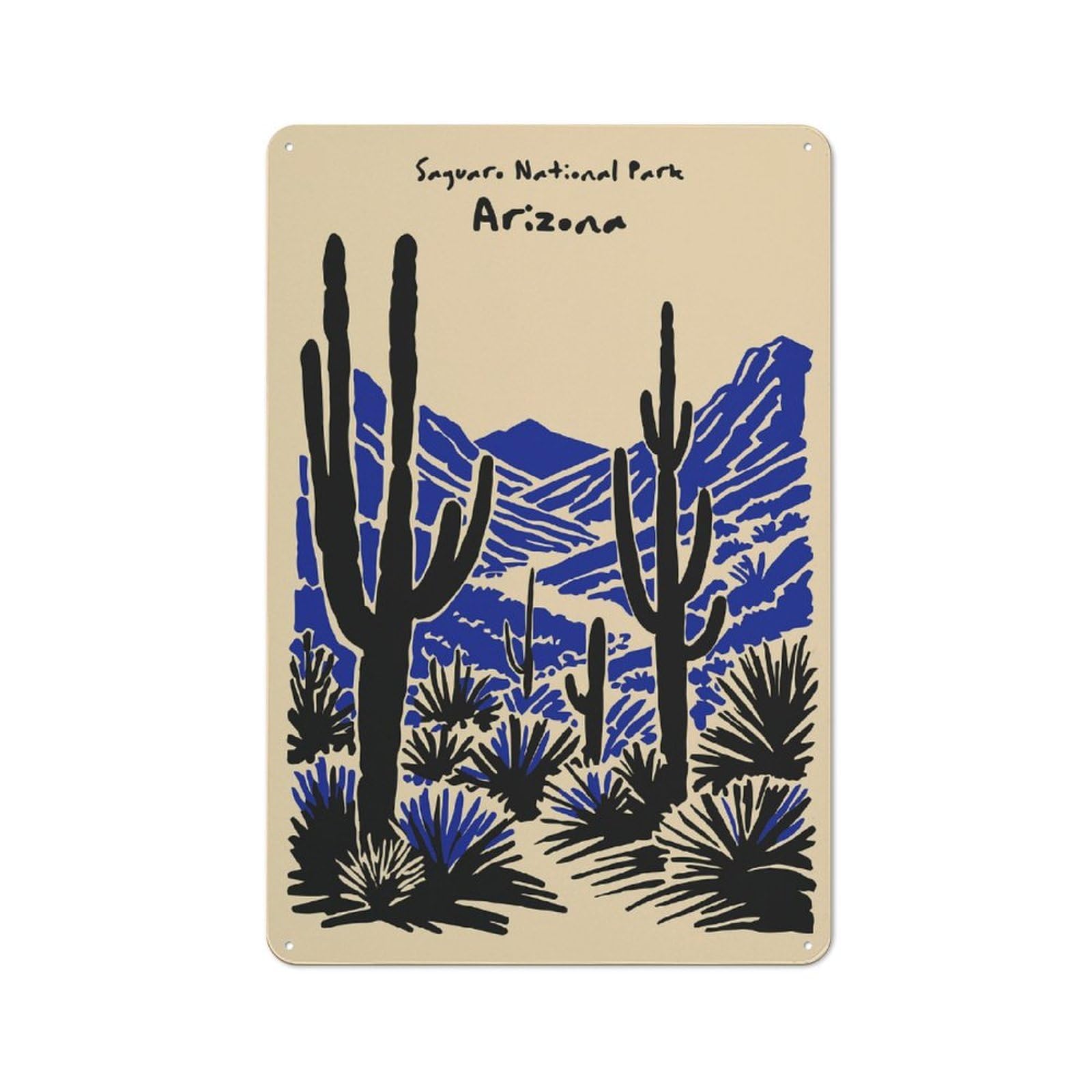 Junmoney Style-1 Industrial Saguaro National Park Arizona Illustration Decorative Metal Plaque 30X20cm, Studio Wall Art For Flat, Bar, Studio Or Gallery Wall