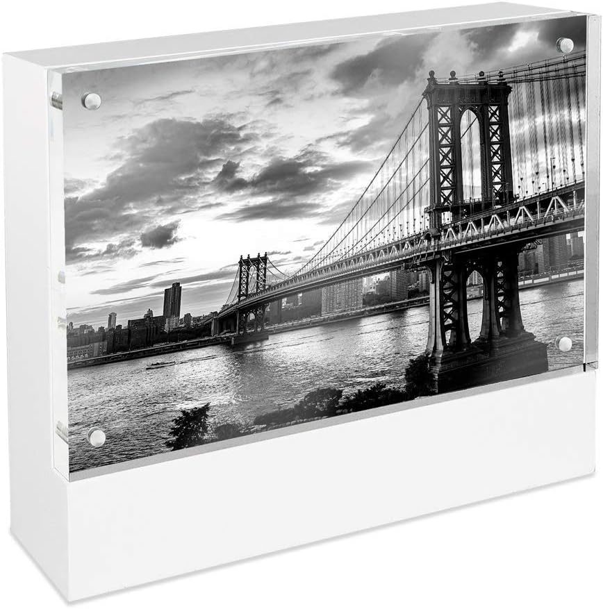 IJI Wood Block Acrylic Frame, 5 by 7, White by Isaac Jacobs International