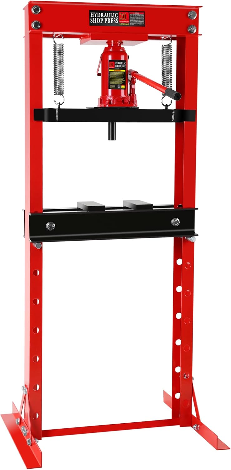 20 Ton Hydraulic Shop Press, H-Frame Garage Floor Adjustable Shop Press with Stamping Plates to Bend, Straighten, Or Press Parts, Install Bearings & U-Joints