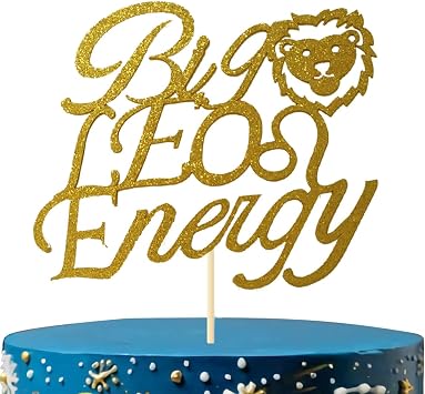 Big Leo Energy Cake Topper, happy birthday cake decorations for Leo, 12 Constellation Zodiac Theme Leo Birthday Party Decoration,Gold Glitter