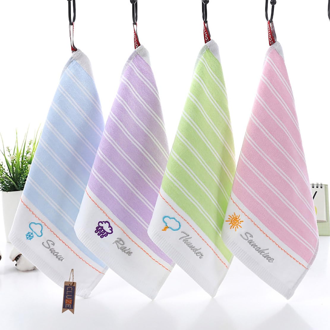 CLUZE Classic Terry Cotton Cloth Texture Handkerchief for Women Girls Kids - Featuring Season Prints 25X25 cm (Pack of 4)
