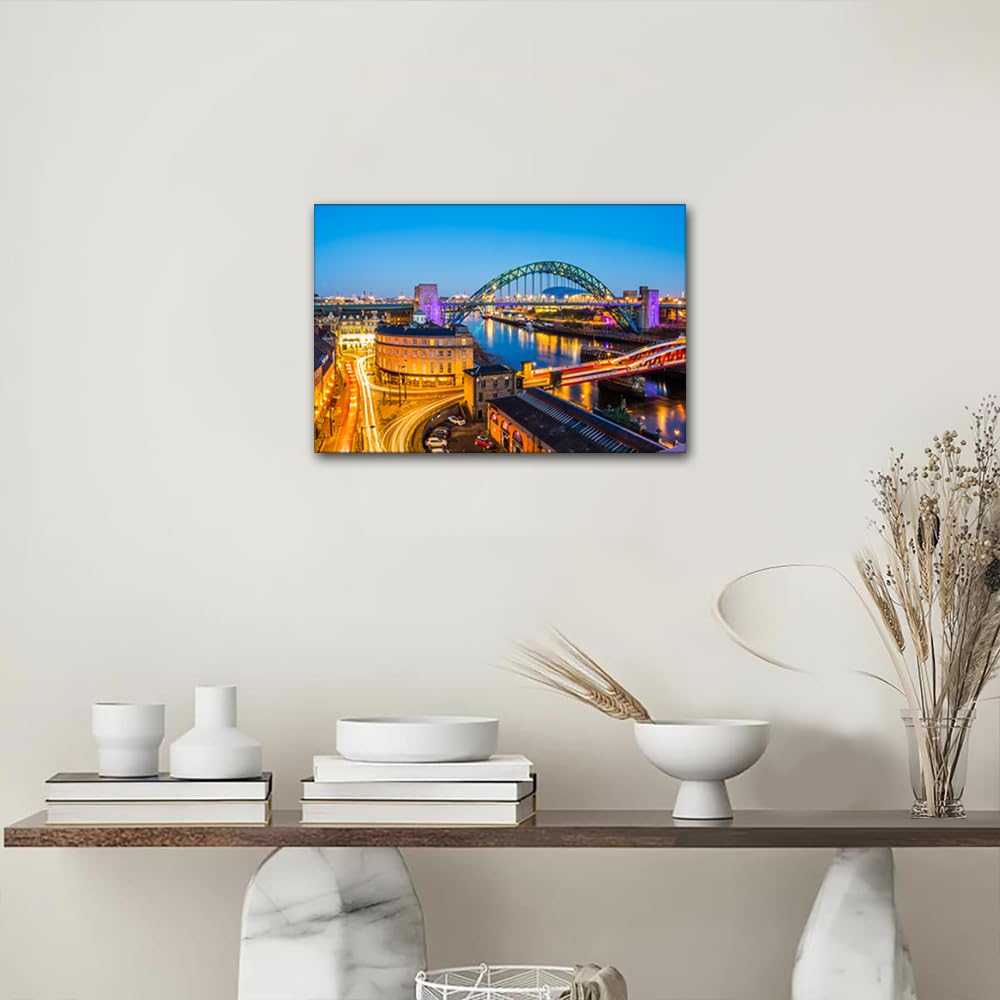 Newcastle Wall Art River Tyne Posters Prints on Canvas The Newcastle Bridge at the Evening Home Decor 1 Piece Wall Decoration for Living Room Framed Ready to Hang (16''Wx 24''H) - Image 4