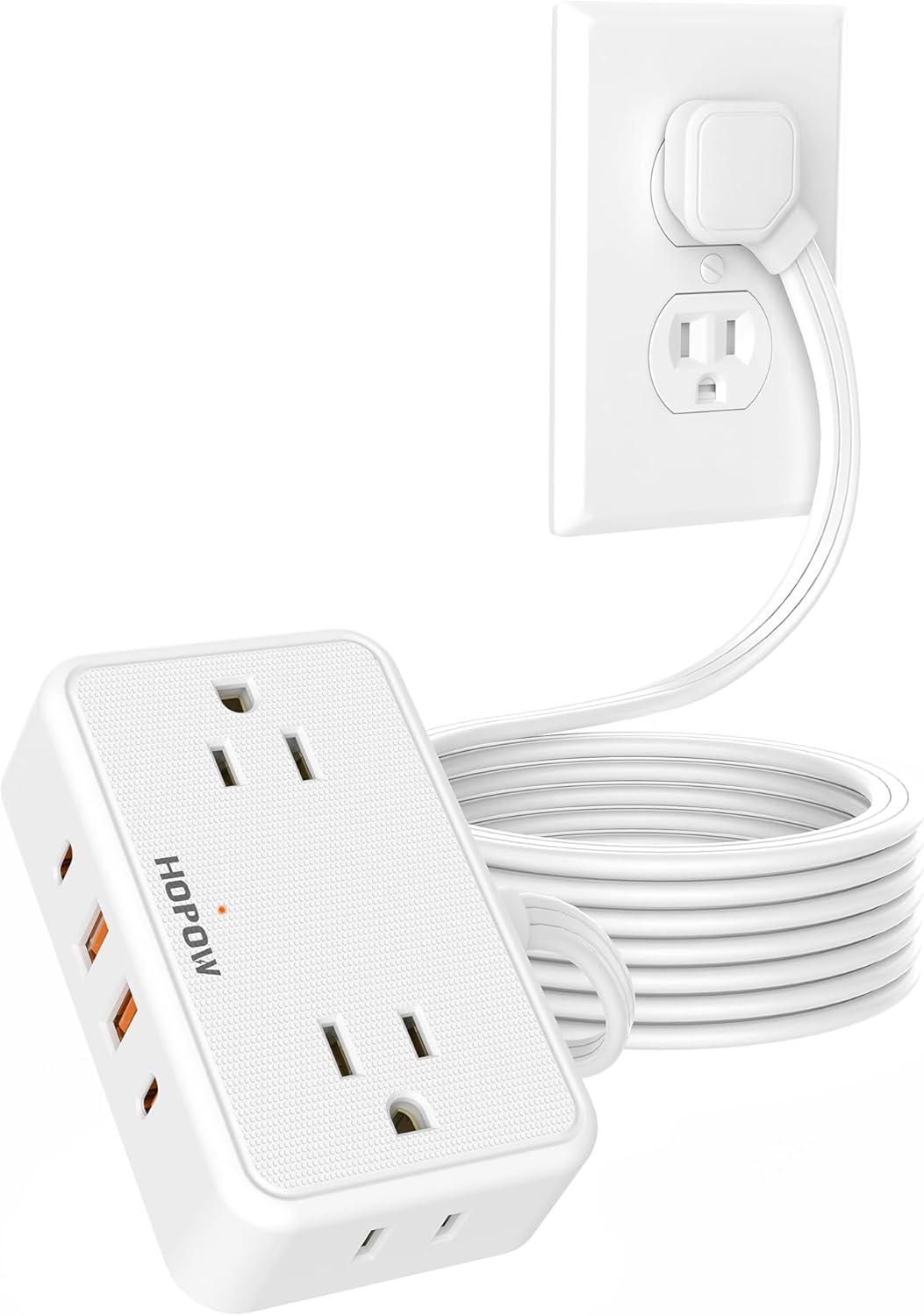 HOPOW Flat Plug 10 Ft Extension Cord, Cruise Essentials Power Strip with 4 Widely