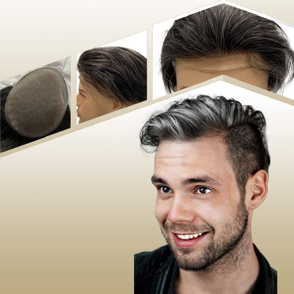Lishy Toupee for Men Hair Pieces 100% European Virgin Human Hair Replacement System 10" x 8" Mono Lace with PU around and Swiss Lace Front toupee Men