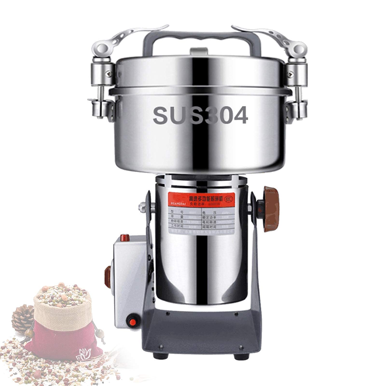 GZDZHPElectric Grain Mill Grinder 30STAINLESS Steel Pulverizer Commercial Swing Type Powder Machine for Dry Material Cereals Herb Spice Pepper Coffee, Open-CoverStop Safety Design,2500g