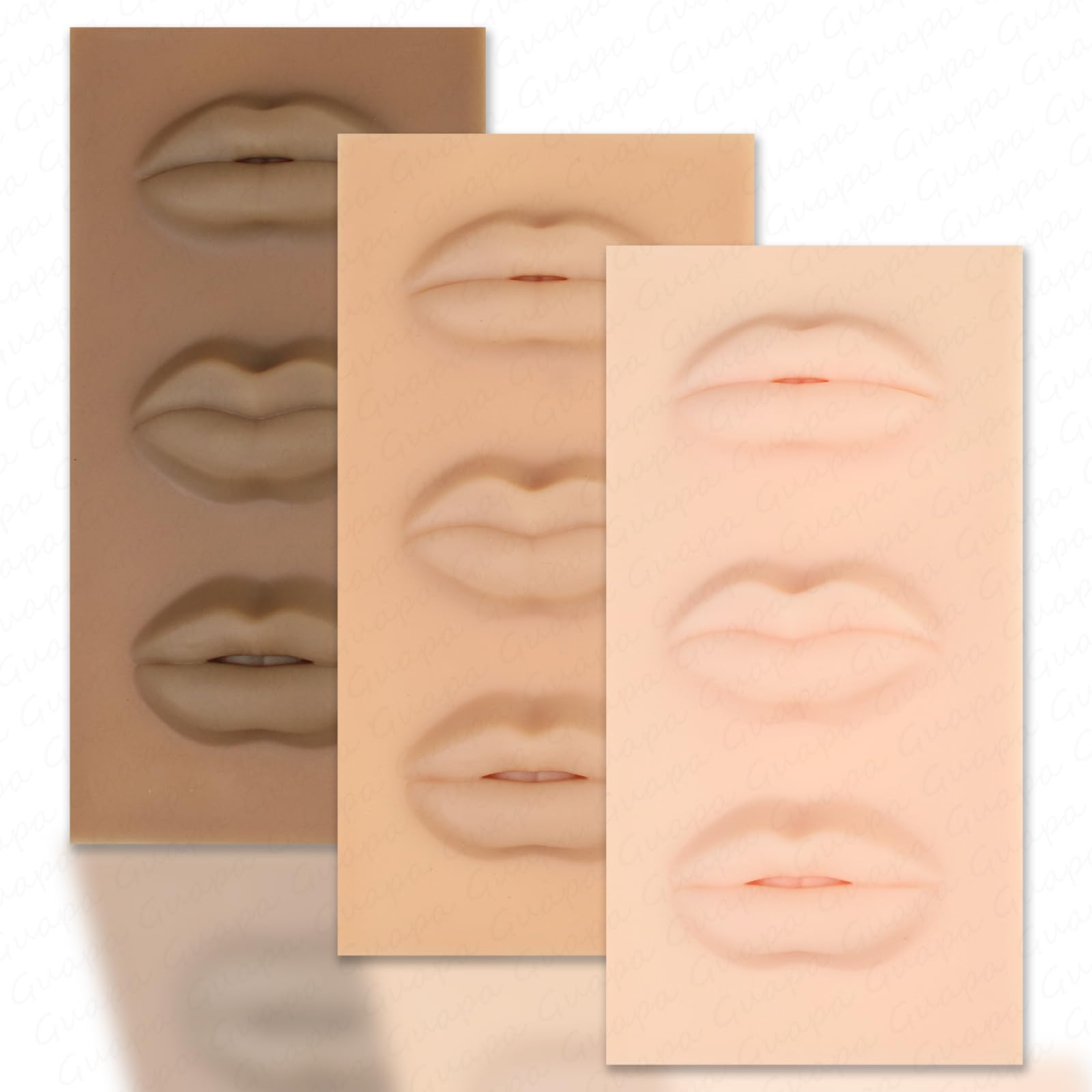 Guapa3D Tattoo Lip Blush Practice Skin European Solid lip block with 3 Lips Shape Soft Silicone Latex for Semi Permanent Make Up Microblading Lip Training (Light Brown)