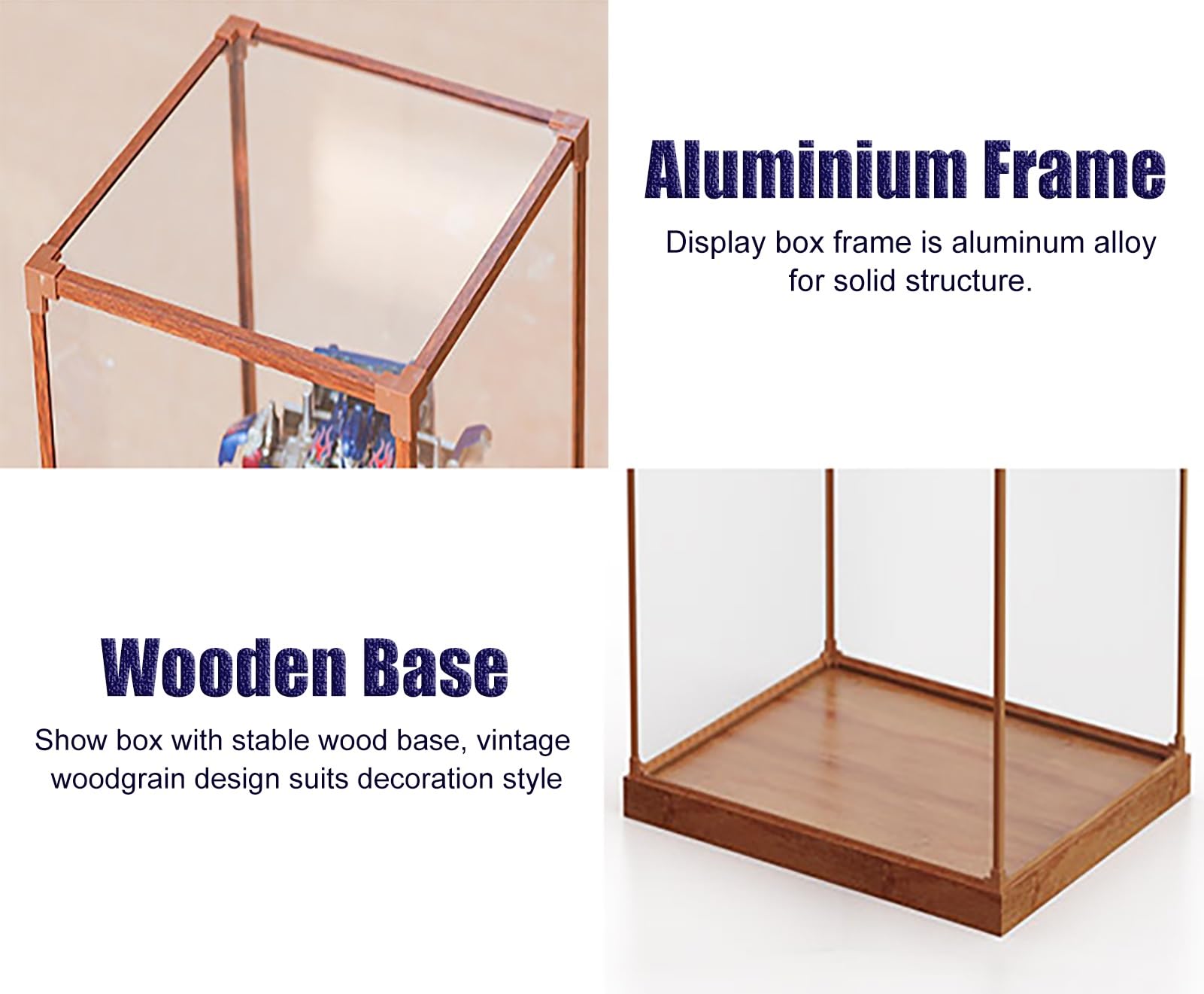Vitrina de Acrílico Vitrina Expositora Alta de Acrílico Transparente con Base de Madera, Armario Organizador con Marco de Acabado en Madera, Vitrina para Trofeos, Figuras(L25xW35xH60cm/10x14x24")