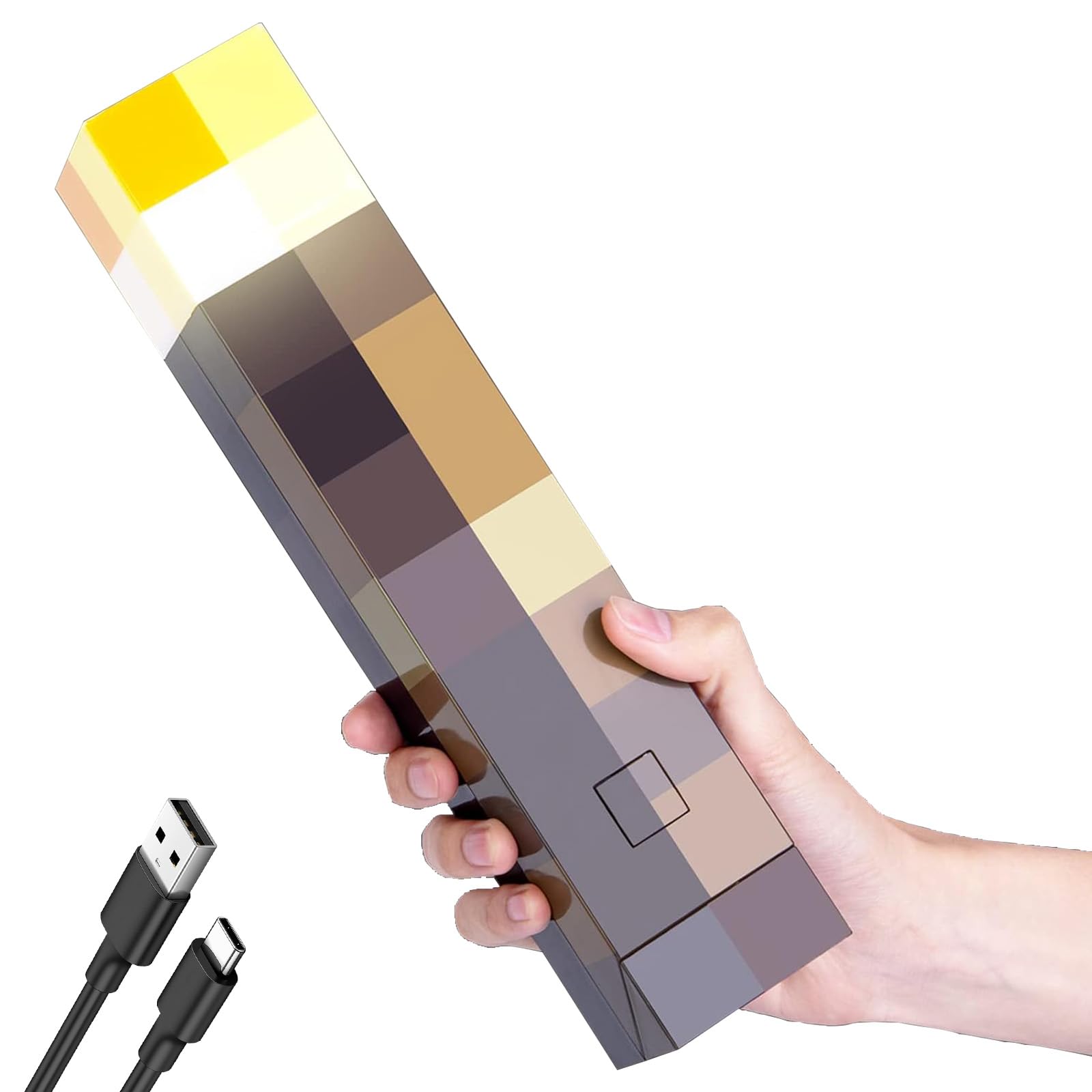 OVLENG Lampe murale torche MCraft - Lampe de nuit rechargeable 11" USB-C pour lampe de chevet pour salon, jeu, studio, chambre, jaune