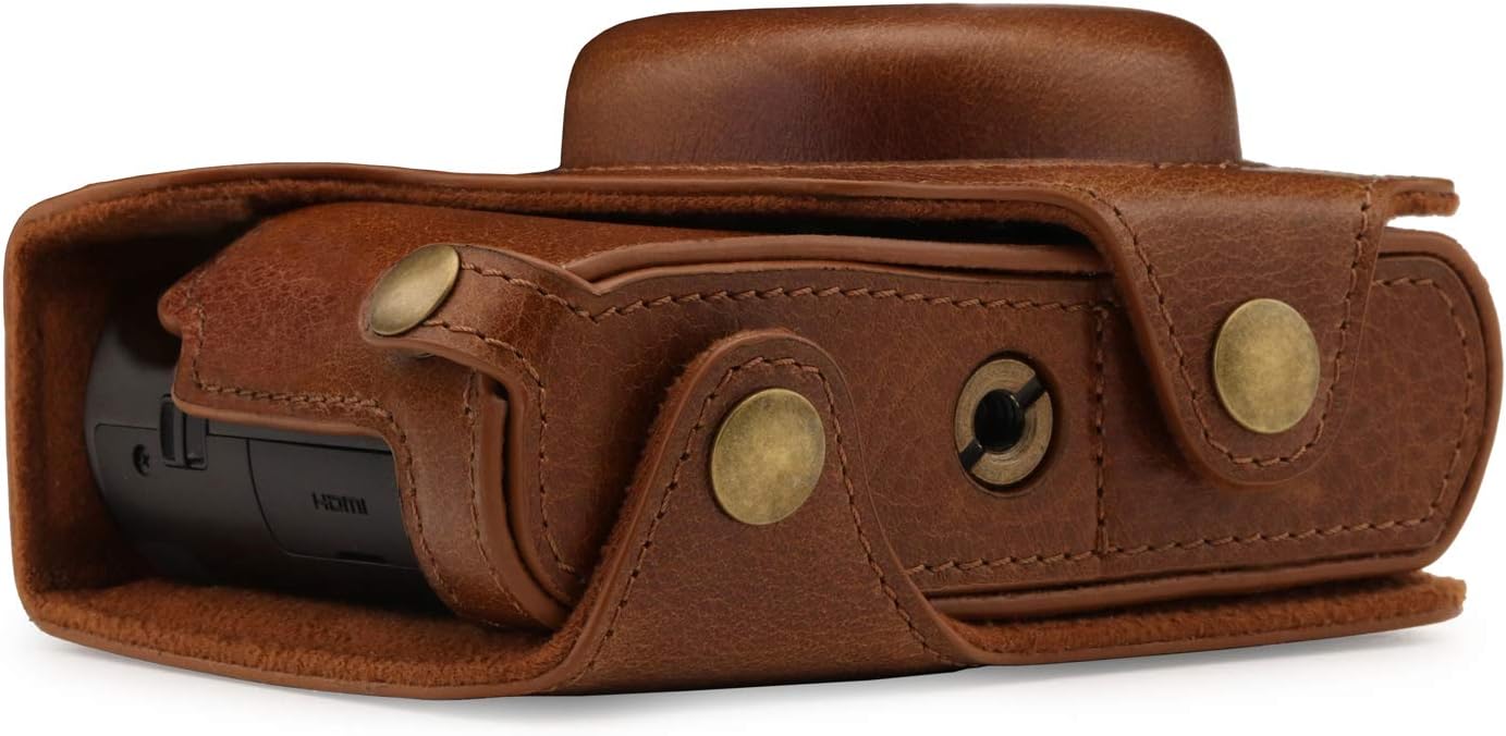 MegaGear Genuine Leather Camera Case Compatible with Panasonic Lumix DMC-ZS100, DC-ZS200