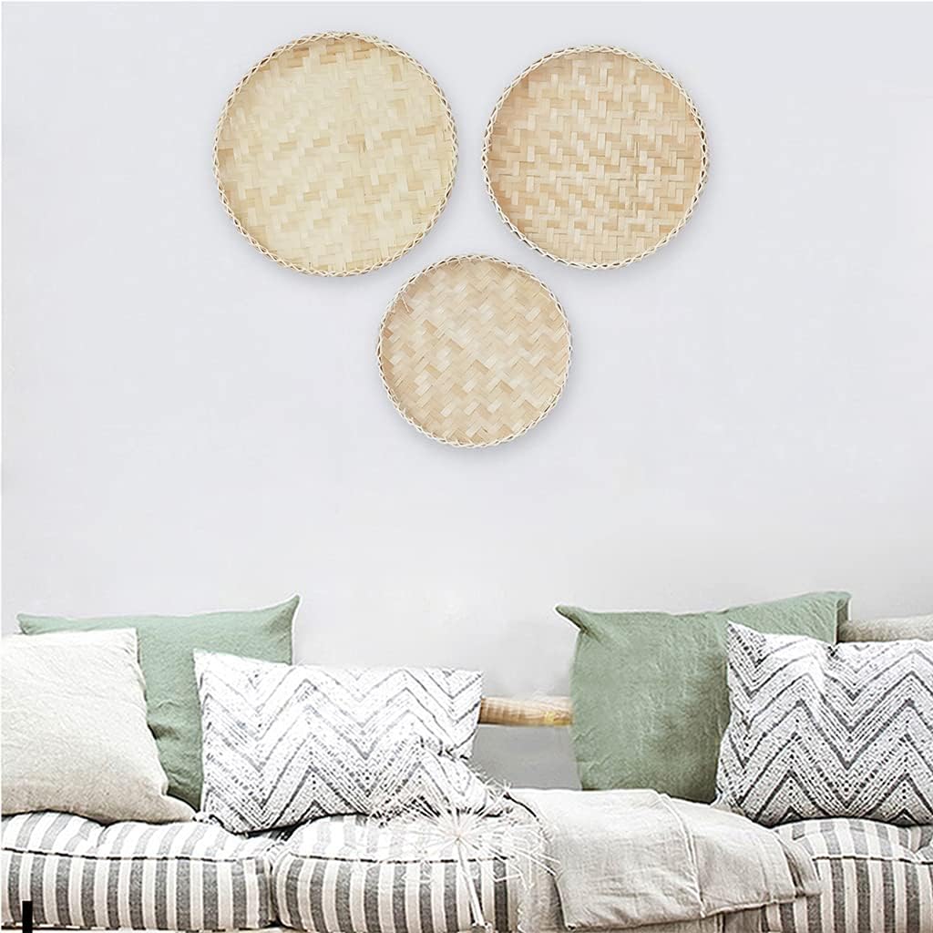 Of 3 Wall Baskets, Round Decorative for Keys Jewelry Storage, Natural Woven African