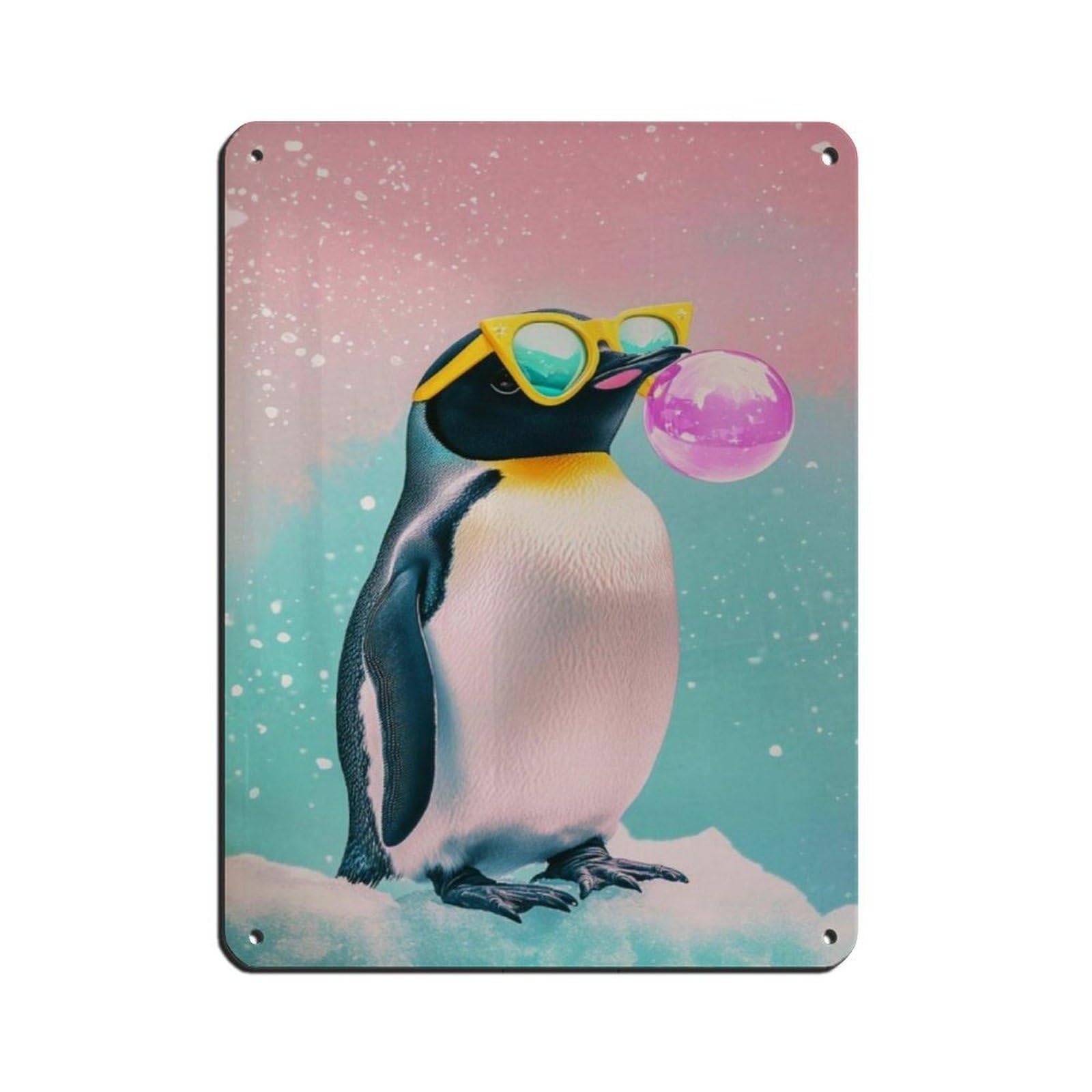 Funky Penguin with Sunglasses Bubblegum Art Retro Poster Metal Tin Sign Chic Art Retro Iron Painting Bar People Cave Cafe Family Garage Poster Wall Decoration 12x16inch(30x40cm)