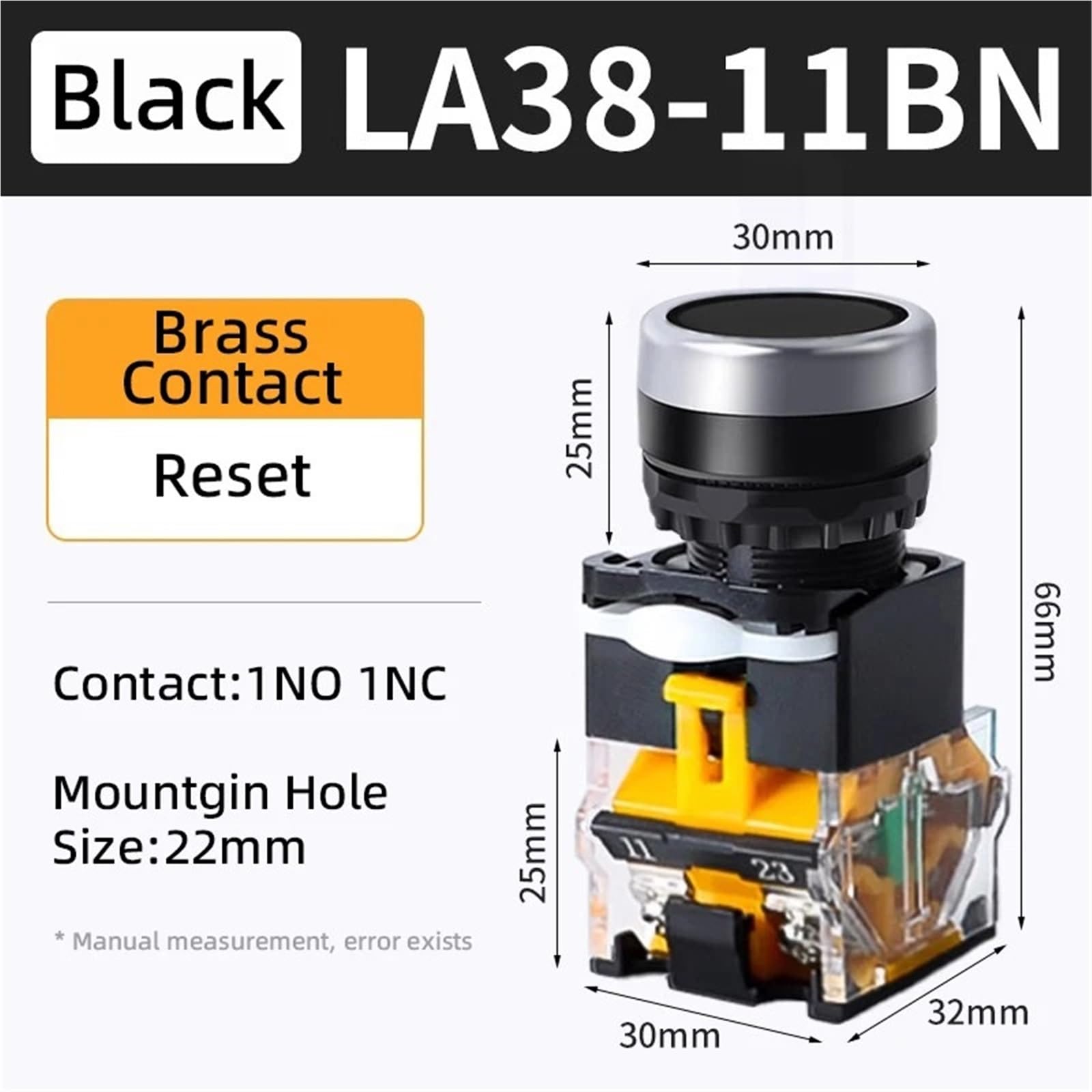 10 pièces interrupteur à bouton poussoir LA38-11BN 22mm 10A 1NO 1NC(Green,Brass Contact,Locking Latching)
