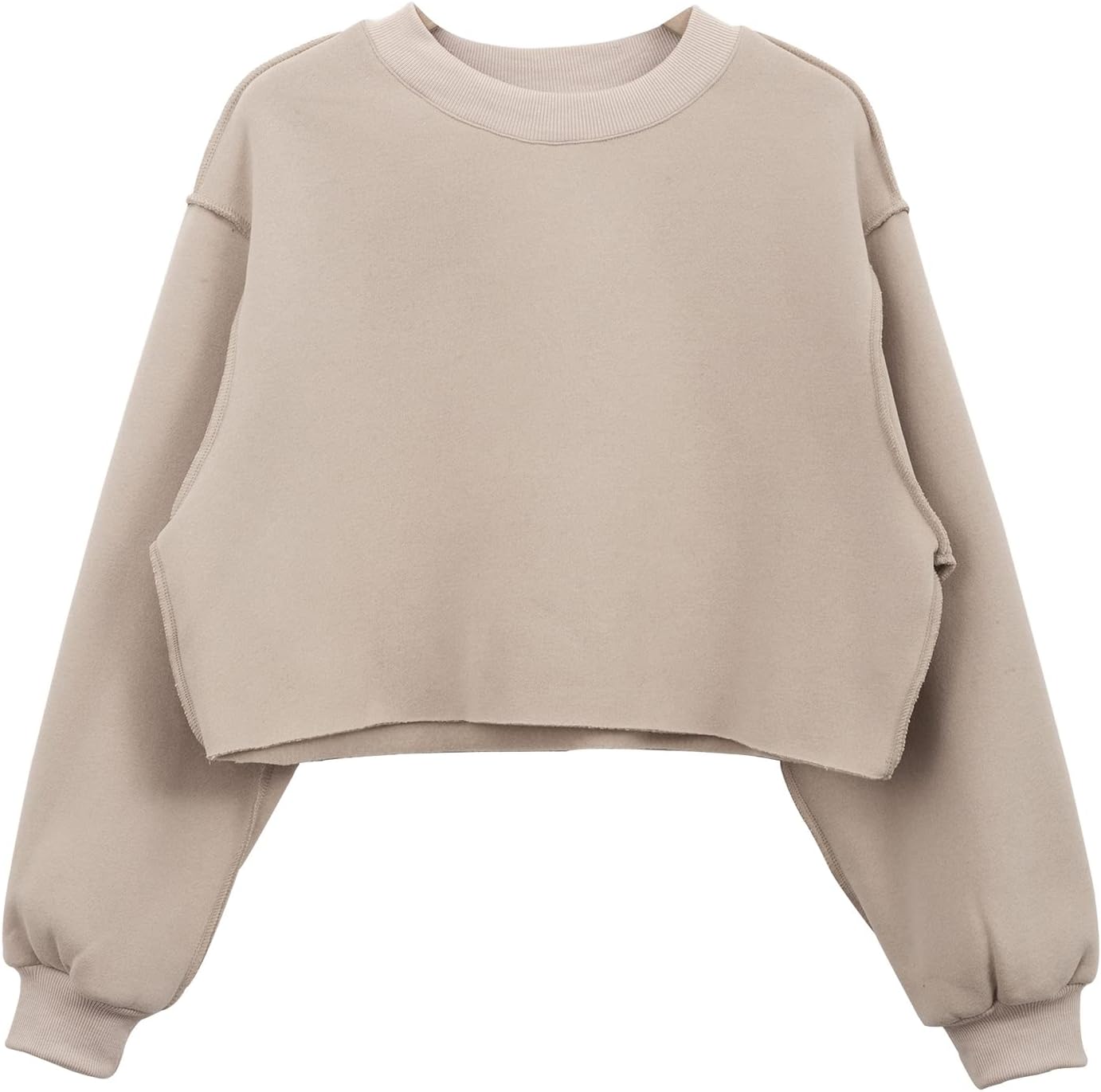 Amazhiyu Women Cropped Sweatshirt Long Sleeves Pullover Fleece Crop Tops