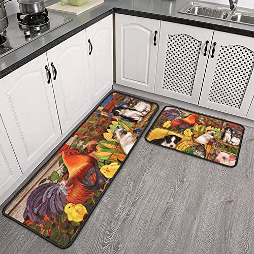 Roszwtit Farmhouse Rooster Kitchen Mats and Rugs Set of 2 for Home Decor