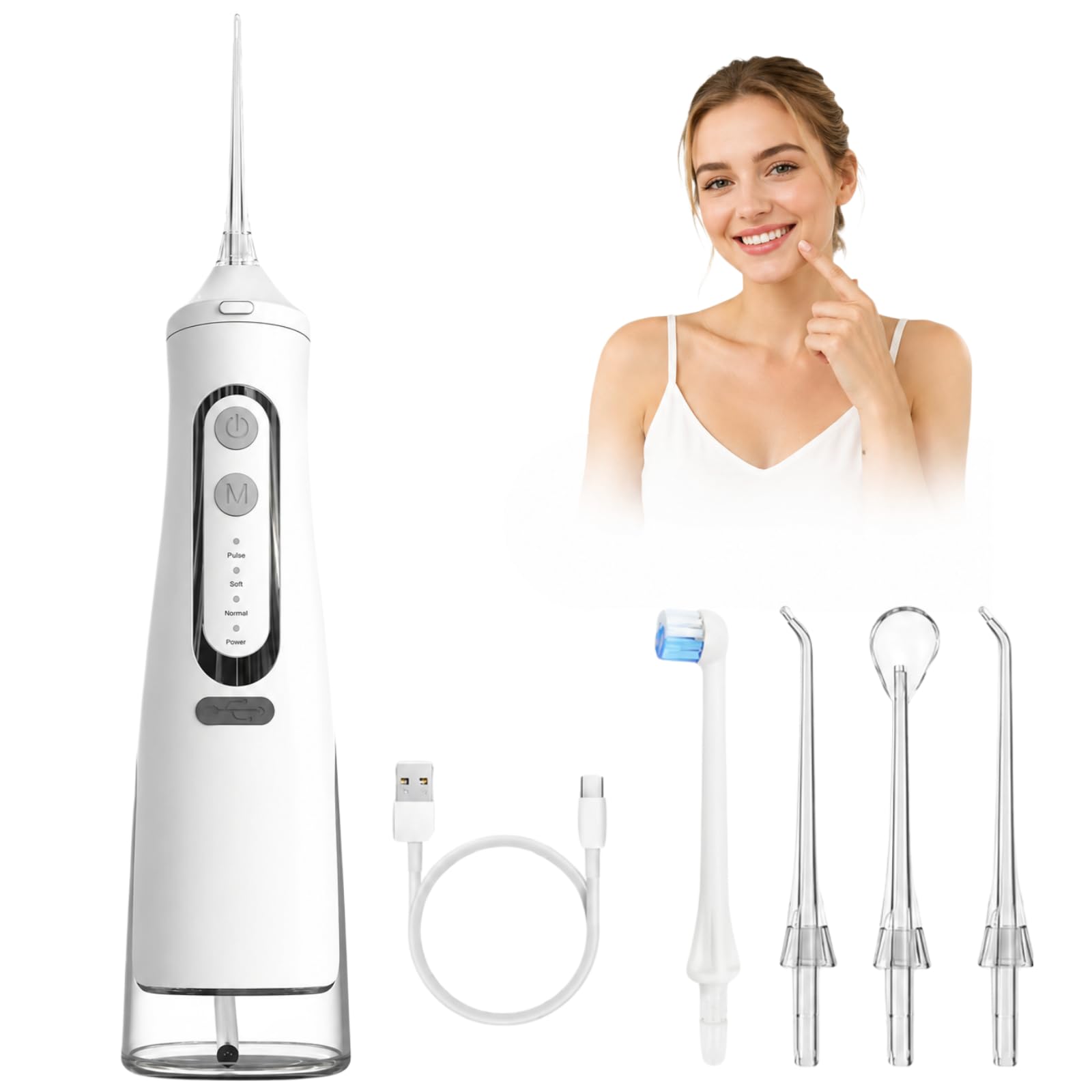 Oryzon Hydropulseur sans fil pour un soin dentaire & buccal optimal - Hydropulseur Dentaire Avec Réservoir 310 Ml, Jet Dentaire Portable IPX7, 4 Modes Et 4 Buses Pour Maison Et Voyage (Blanc)