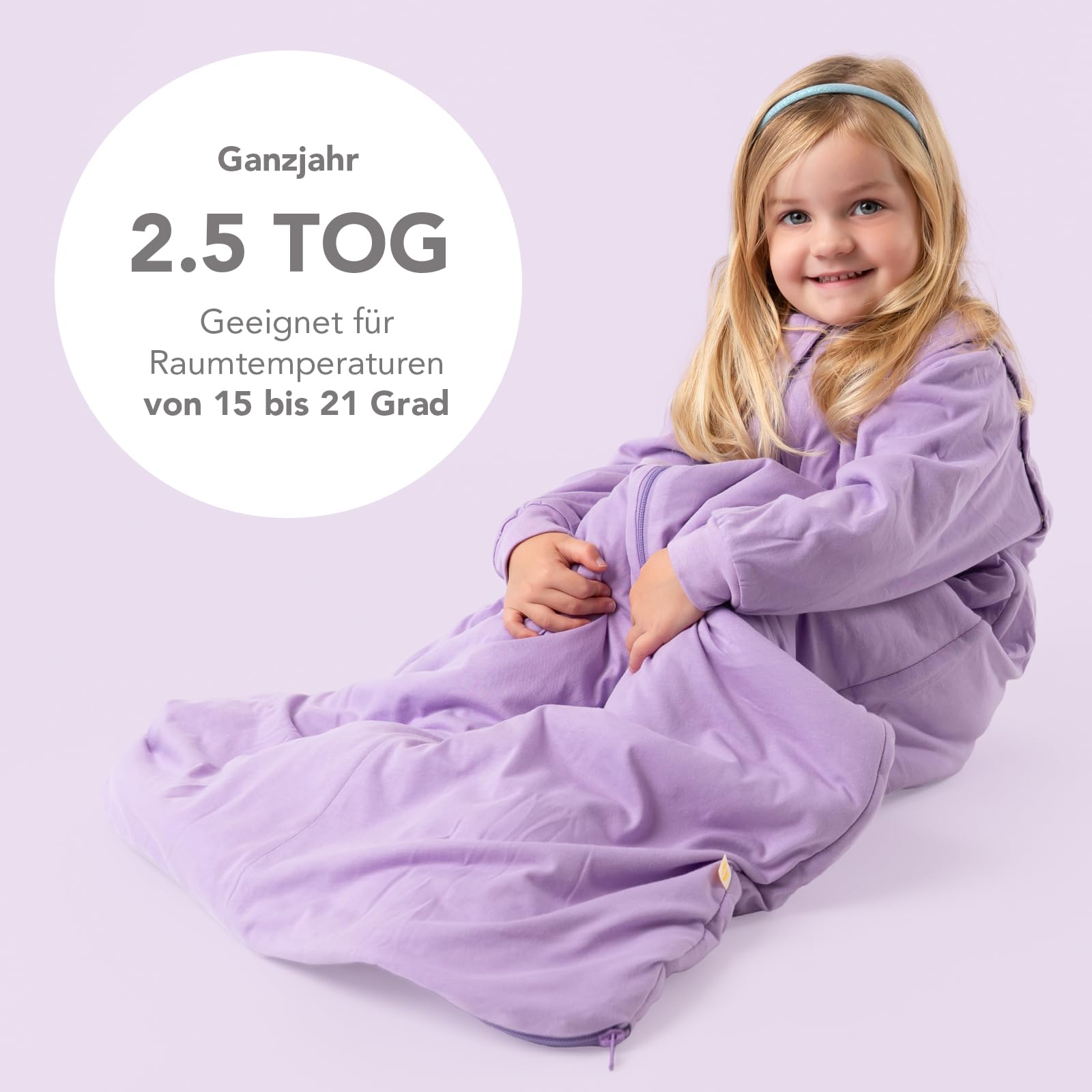 schlummersack Baby Kinder Schlafsack Ganzjahr 130 cm Lavendel | annehmbare Ärmel, gefüttert, Ganzjahresschlafsack, 2.5 Tog