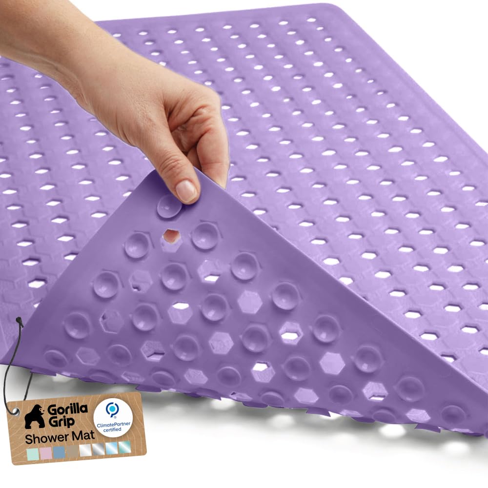 GORILLA GRIP Bath Tub Shower Mat, Bathtub Floor Liner, 35x16 Purple Opaque